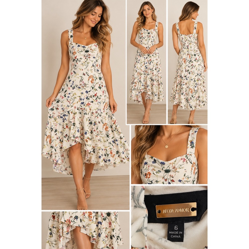 Alexia Admor Bailey Floral Dress Size 6 Cottagecore Garden Party Romantic Ruffle